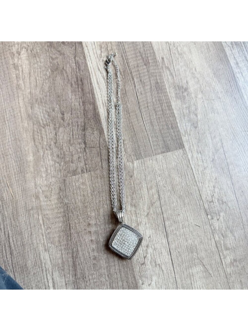 Square Reversible Pendant Necklace With Black Faceted & Crystal Pave Design On S